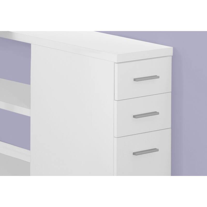 Computer Desk, Home Office, Corner, Left, Right Set-up, Storage Drawers, L Shape, Work, Laptop, White Laminate, Grey Metal - White