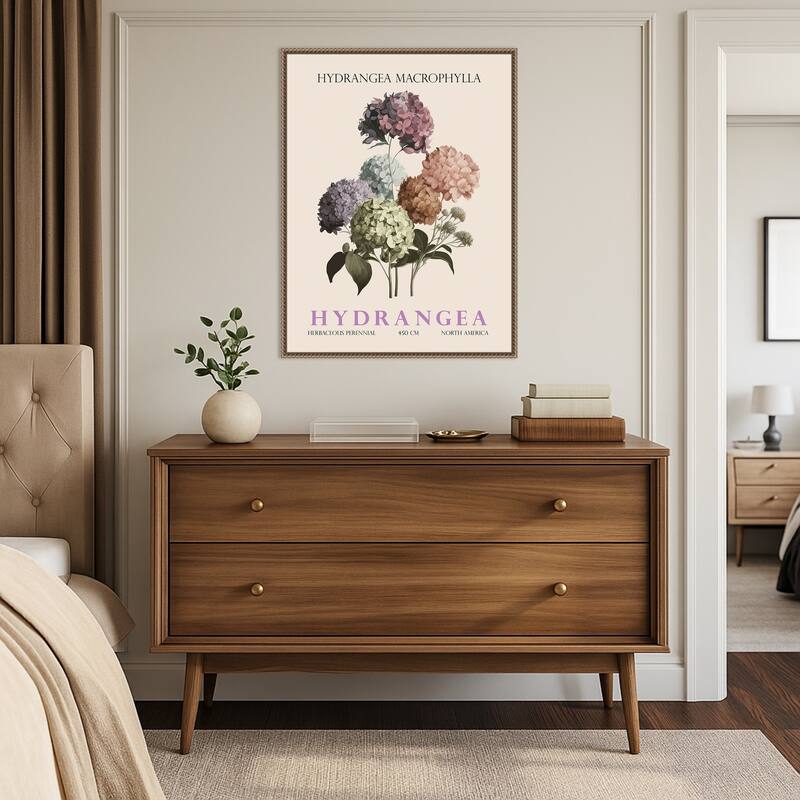 Vintage Botanical Hydrangea Illustration by Christopher Giampietro Framed Canvas Wall Art Print