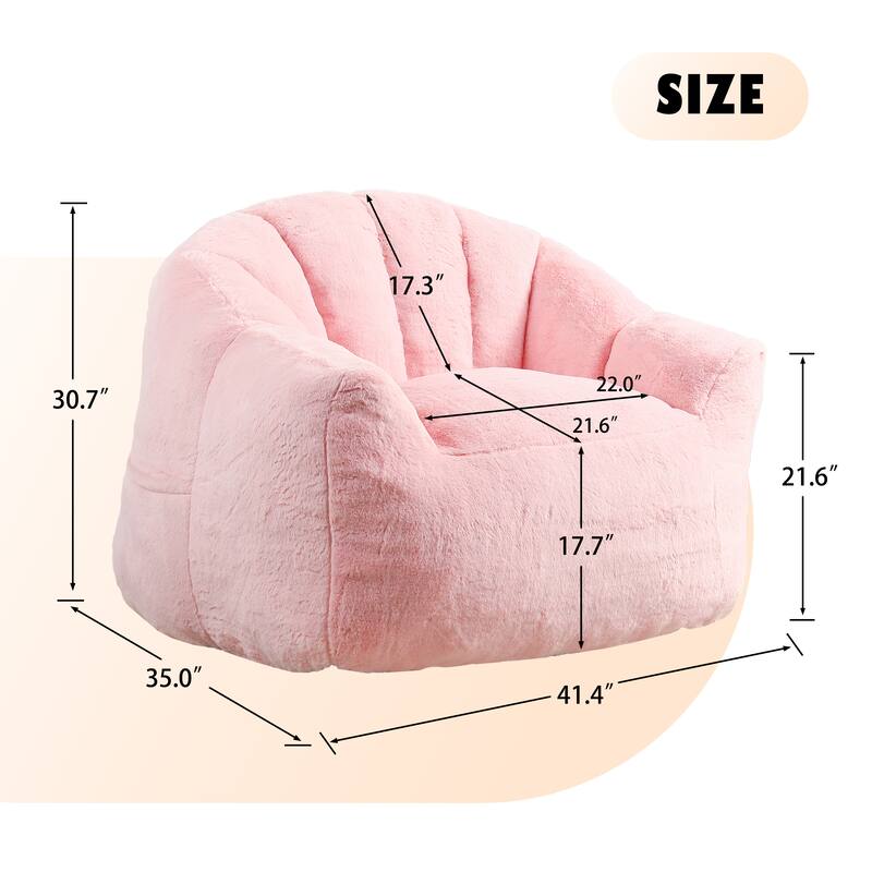 Faux Fur Shell-Shaped Bean Bag Chair, Oversized Adults Bean Bag Sofa, Bean Bag Lazy Chair with Armrests for Gaming, Reading