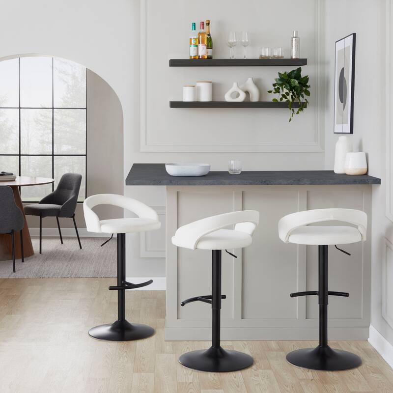 Grotto Upholstered Adjustable Barstool with Black Metal - Set Of 3
