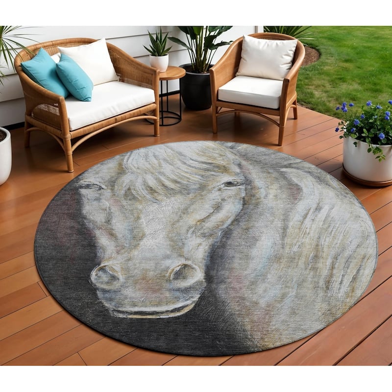 HomeRoots Animal Print Transitional Rectangle Outdoor Rug - 8' Round