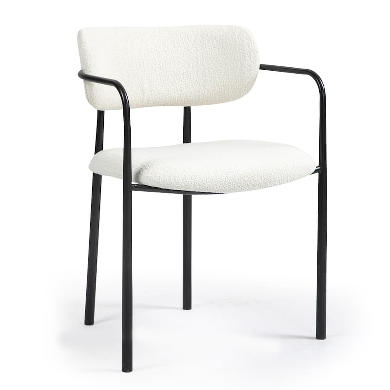 Set of 2 Bedivere Beige Boucle Fabric Dining Chair with Black Iron Arms and Legs