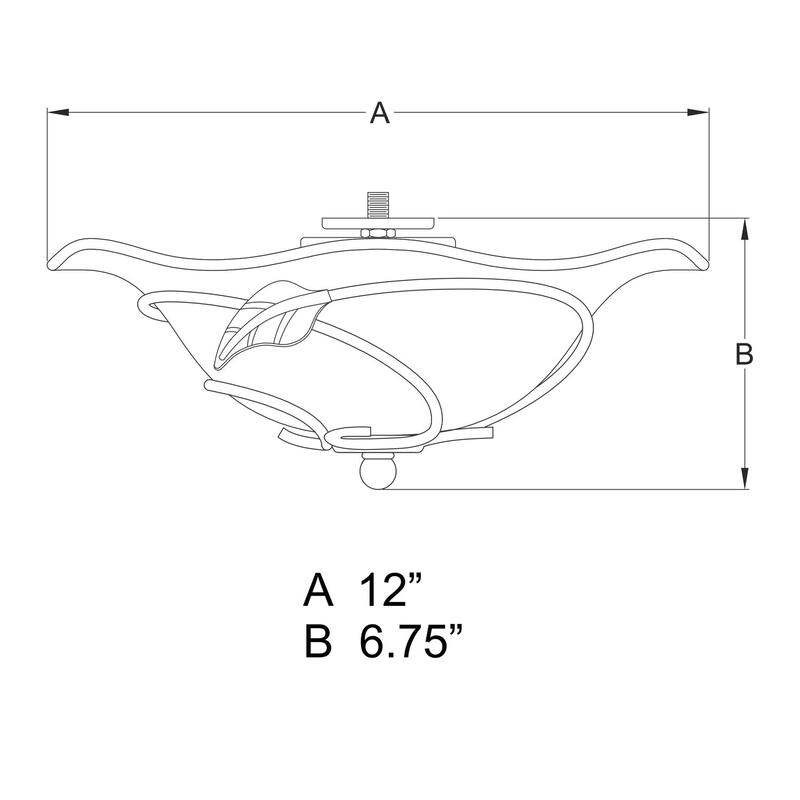2 Light LED Semi Flush Ceiling Light or Fan Light Kit with Black Metal Vine Design for Farmhouse Decor - 6.75