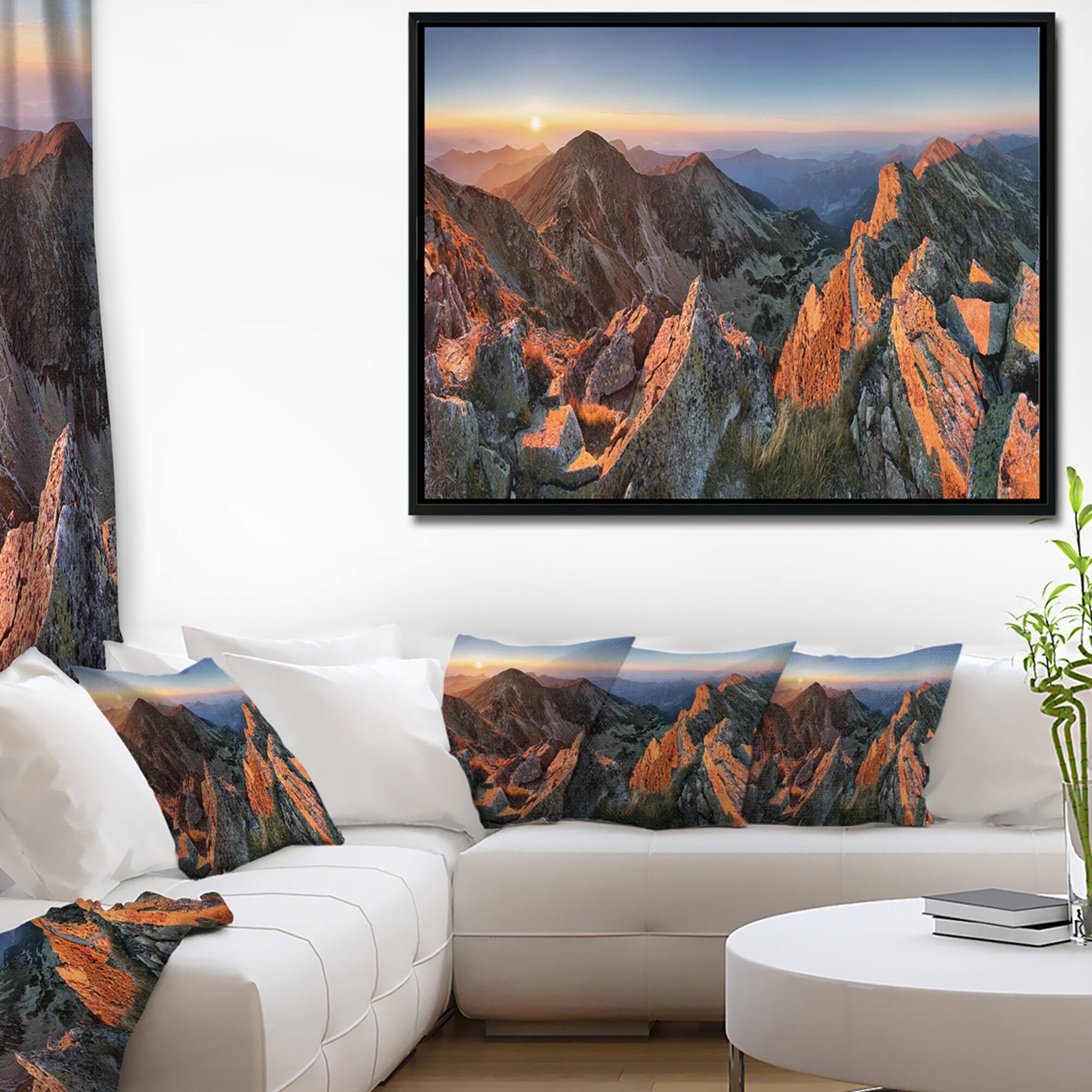 Designart "Majestic Sunset in Fall Mountains" Landscape Framed Canvas