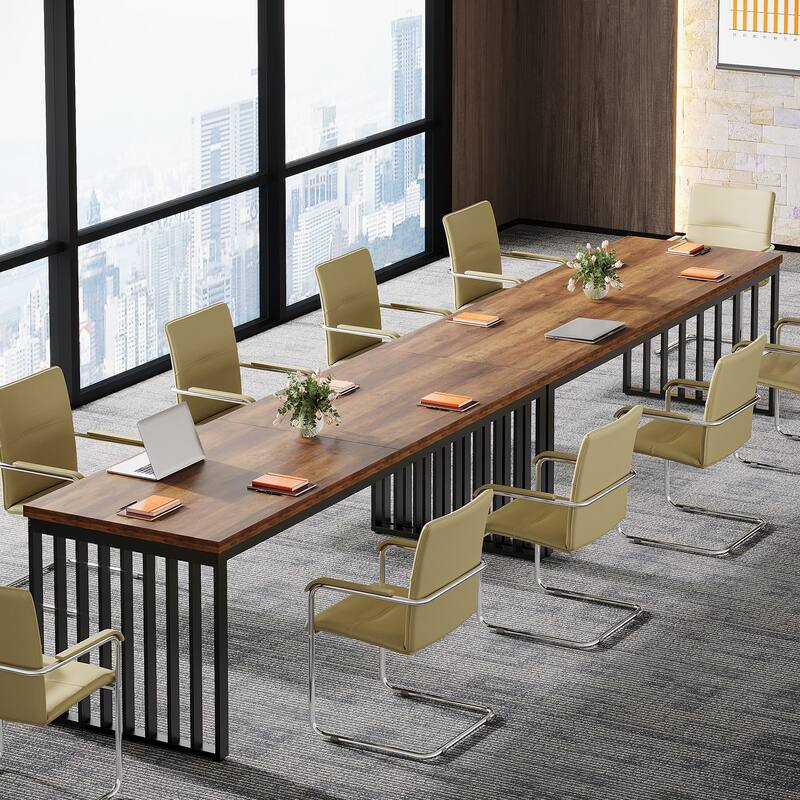 Small Conference Room Table for 4, Industiral Long Meeting Table - 2-pieces