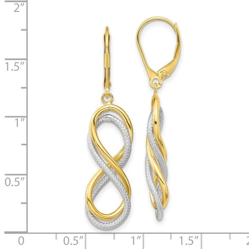 Curata 10k Two Tone Gold Polished Textured Infinity Leverback Earrings - 42.25x10.3mm
