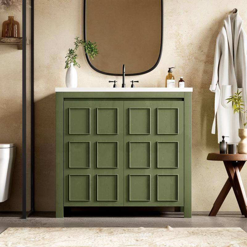 36" Retro Bathroom Vanity Organizer with Sink, Combo Cabinet Set, Bathroom Storage Cabinet