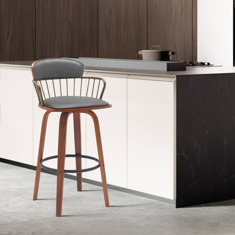 Faux Leather Counter Height Bar Chair with Arms, Swivel and Footrest
