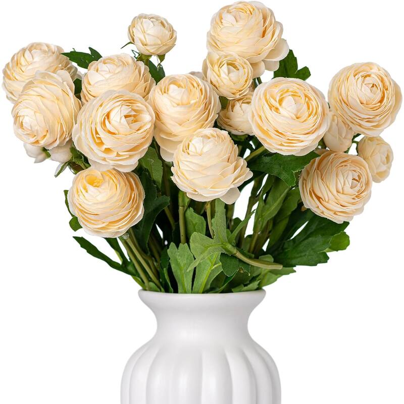 Champagne Silk Decorative Artificial Persian Buttercup Rose Flowers