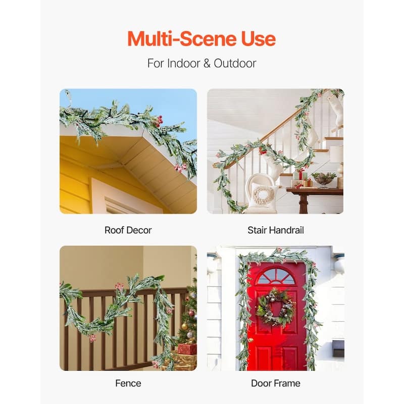 Snowy Green LED Lighted Christmas Garland with Olive Leaves and Vine Berries for Stairs and Mantels