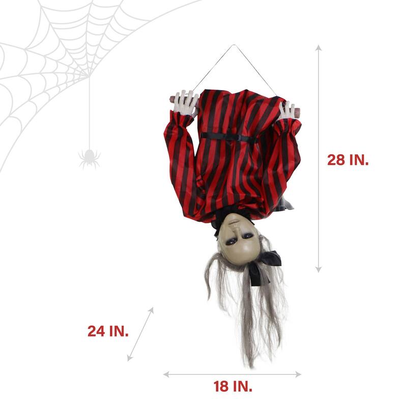 Haunted Hill Farm Drucilla the Animatronic Upside-Down Zombie Woman, Sound, and Light-Up Eyes for Halloween Decoration