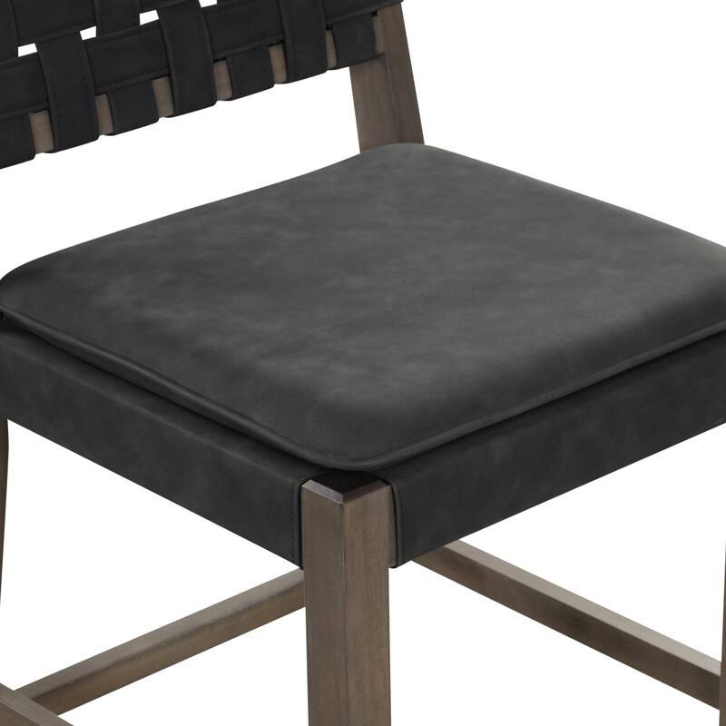 Nathan James Cohen Faux Leather Counter or Bar Height Stool, Solid Wood Frame with Footrest and Woven Leather Back