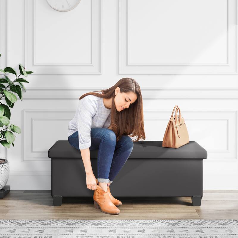 Empyrean Tuffted Folding Foot Rest Storage Ottoman Bench with Storage Bins