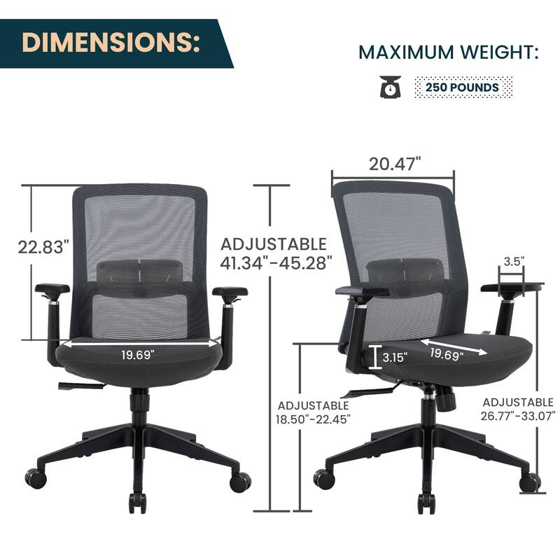 Ingram Contemporary Ergonomic Mesh Office Chair - Adjustable Height & Armrests, Mid-Back Swivel Desk Chair for Home Office