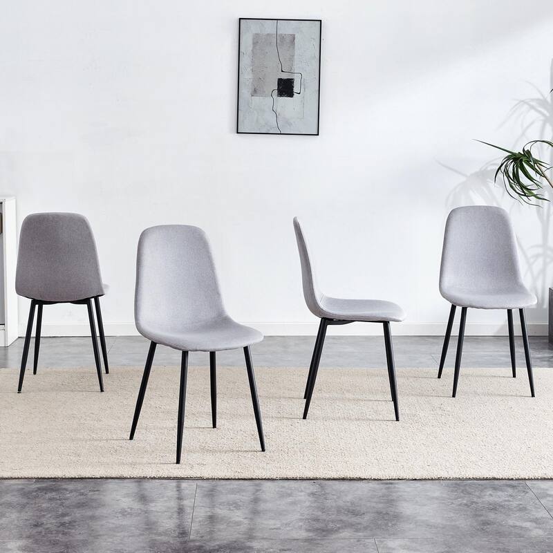 4-Piece set, Modern Dining Chairs Scoop Chair with Fabric Seat and Black Metal Legs, for Dining Room, Meeting Room or Study