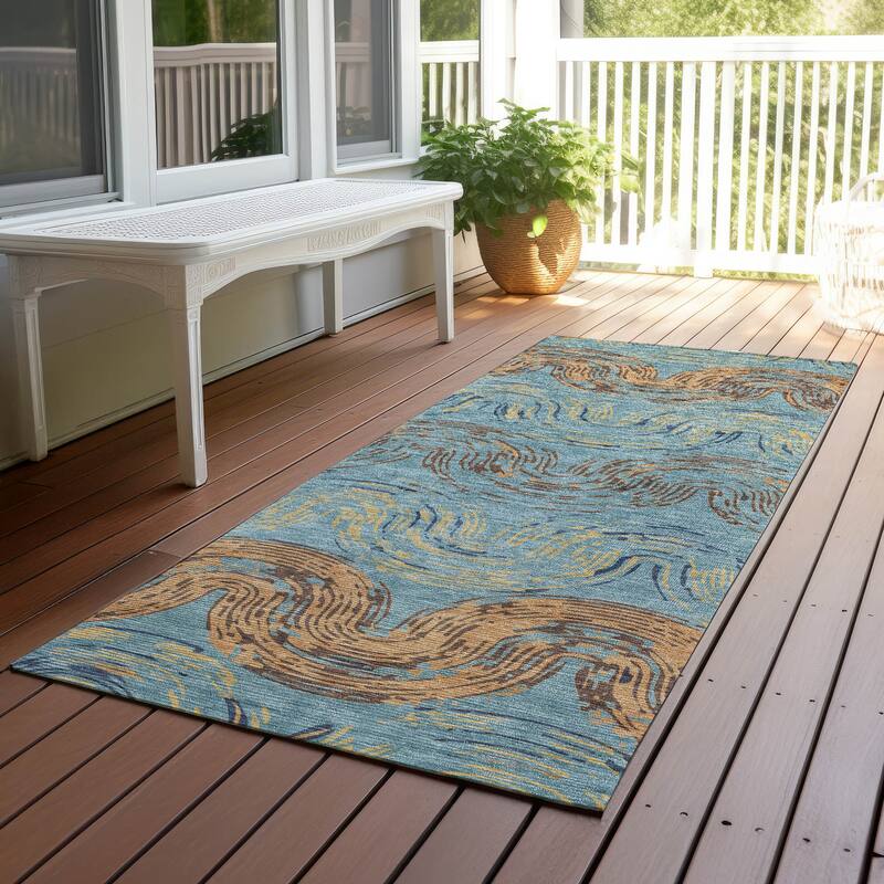 Machine Washable Indoor/ Outdoor Modern Ari Chantille Rug - Teal - 2'3" x 7'6"