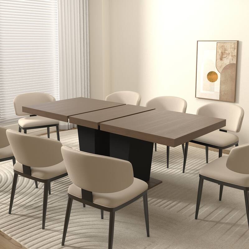 Extendable Dining Room Table, Wooden Kitchen Table with Double Pedestal Base, Large Meeting Table Home Office Table