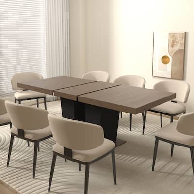 Extendable Dining Room Table for 4-10 People,Wooden Transformer Kitchen Dining Table with Black Double Sturdy Pedestal Base