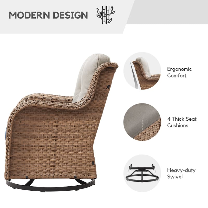 Gymojoy Outdoor Wicker Rocking Lounge Chairs with Swivel Base (Set of 2)