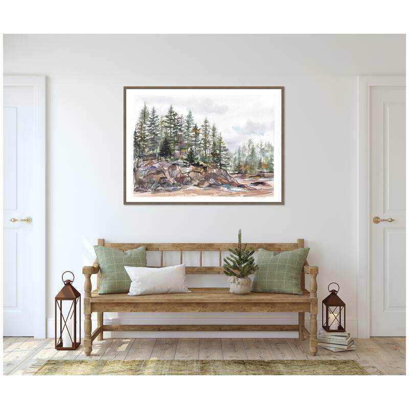 Kate and Laurel Sylvie Framed Canvas Pine Trees on Rocky Coast by Patricia Shaw