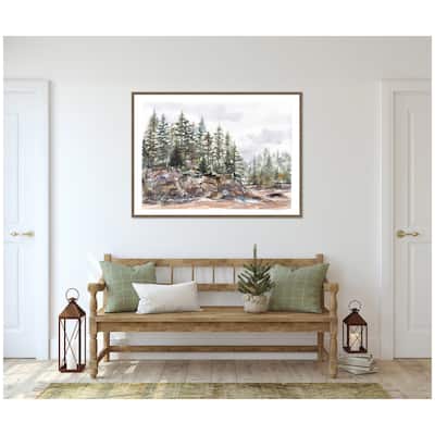 Kate and Laurel Sylvie Framed Canvas Pine Trees on Rocky Coast by Patricia Shaw