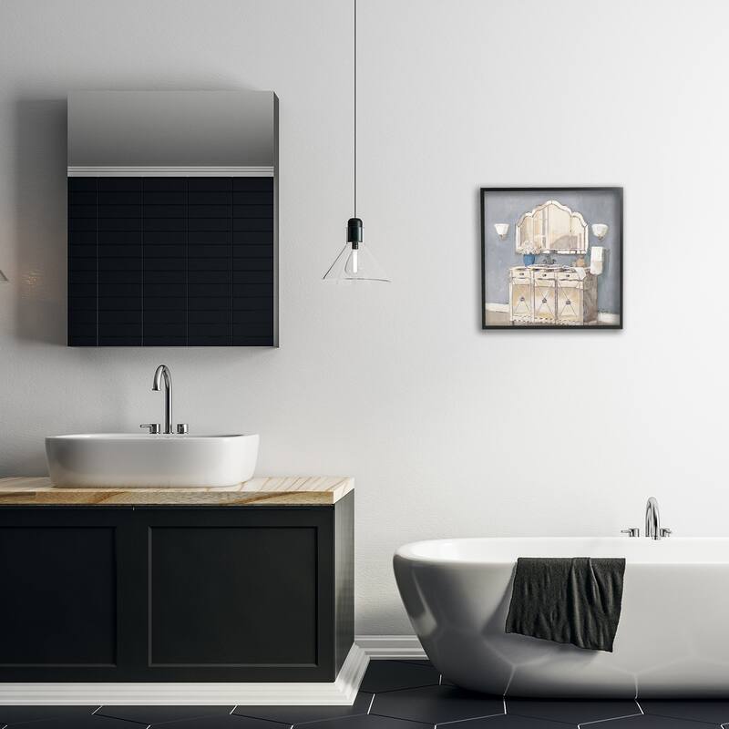 Stupell Traditional Bathroom Sink & Mirror Framed Giclee Art Design By Charlene Olson