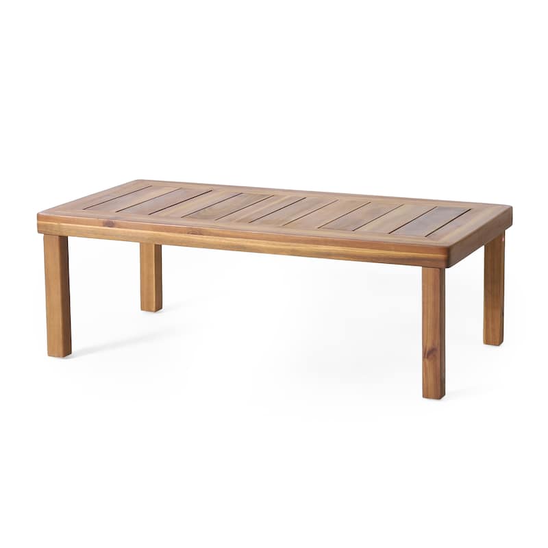 Roomfitters Outdoor Acacia Wood Loveseat and Coffee Table Set, Cream Cushions, Teak Finish, Ideal for Patio, Garden, or Porch