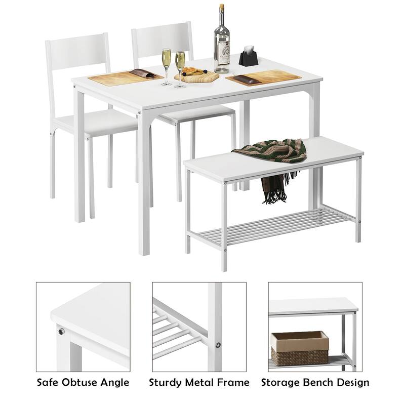 4 Person Dining Table Set, Kitchen Table Set for 4,2 Chairs with Backrest,2-Person Bench with Storage, Nesting Furniture Set
