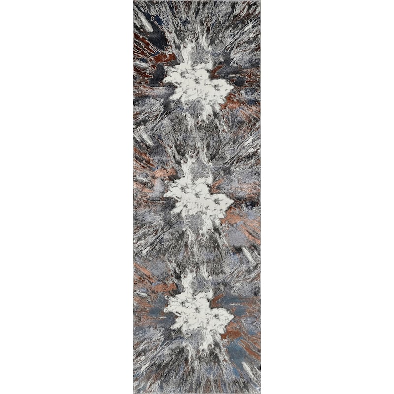 Inspire Collection Abstract Burst Area Rug - 7'10 Runner - Gray/Copper