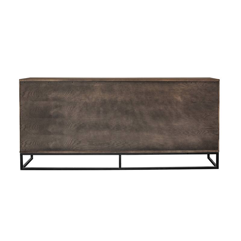 Nevada Mid-Century Modern Solid Oak Wood Buffet Sideboard Cabinet with 4 Drawers and 2 Cabinets