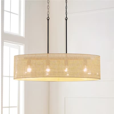Bayou 4-Light Kitchen Island Rattan Chandelier with Black Hardware - 36''W