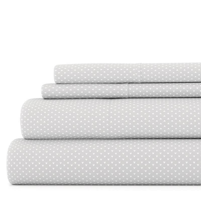 My Heart Pattern 4 Piece Deep Pocket Bed Sheet Set - Twin - Light Grey