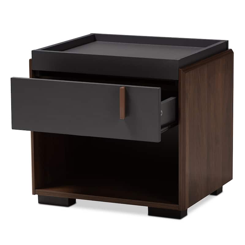 Rikke Modern and Contemporary Two-Tone Gray and Walnut Finished Wood 1-Drawer Nightstand - Dark Grey