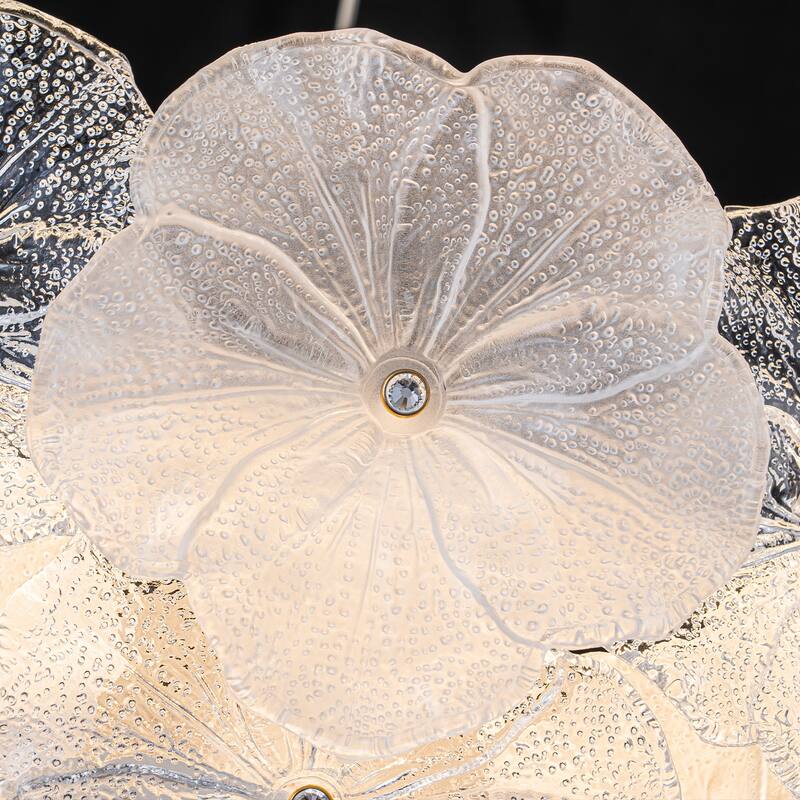 Modern LED Chandelier Clear & Frosted Glass Floral Petals Dimmable