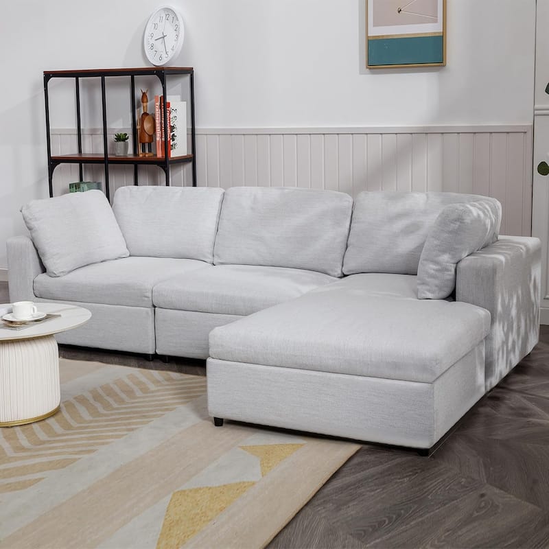 Mixoy Sectional L-Shaped Sofa Couch,Modern Upholstered 3-Seat Sofa with Pillows and Lounge Chaise - 106.7in*70in*33.5in