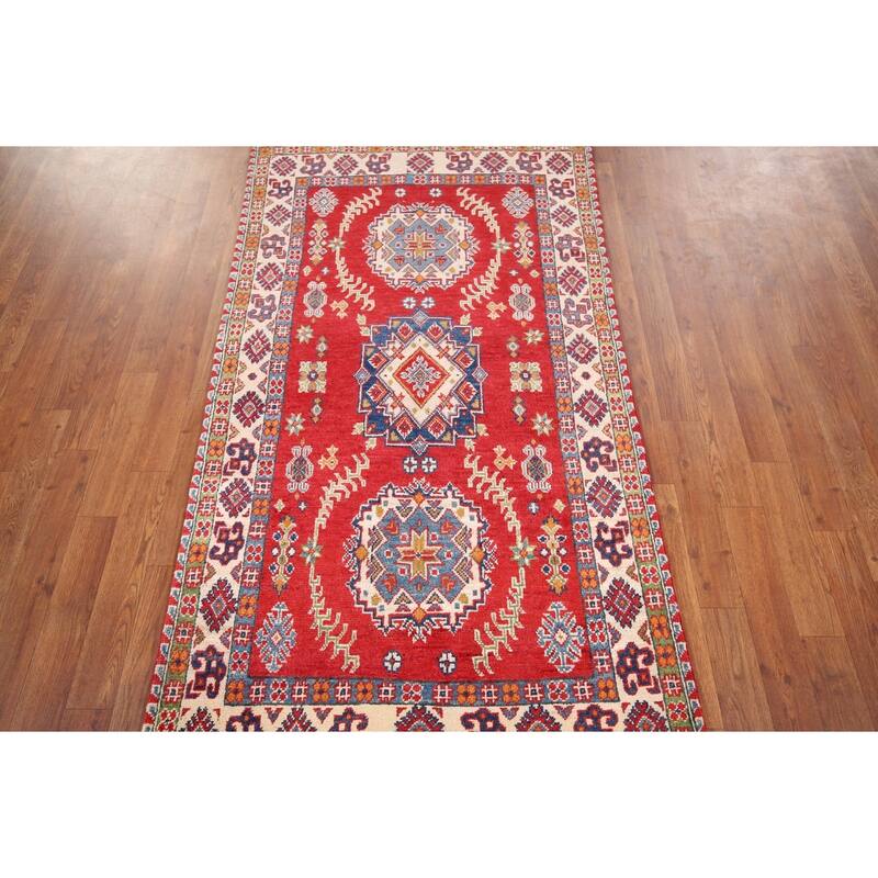 Red Kazak Oriental Accent Rug Handmade Wool Carpet - 3'2" x 5'6"