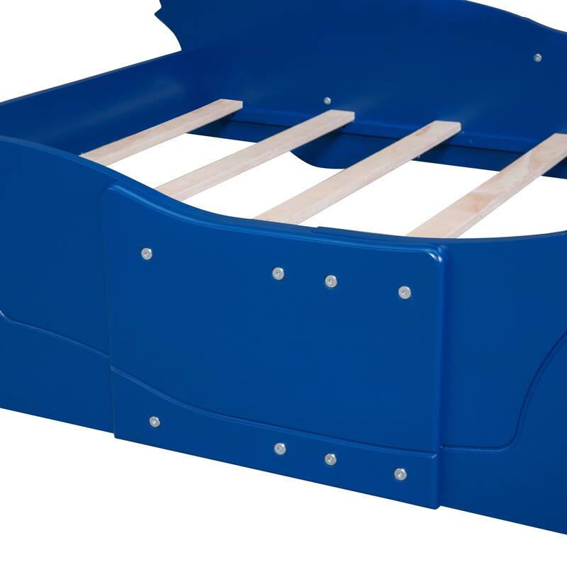 Full Size Race Car Platform Bed with Wheels in Blue