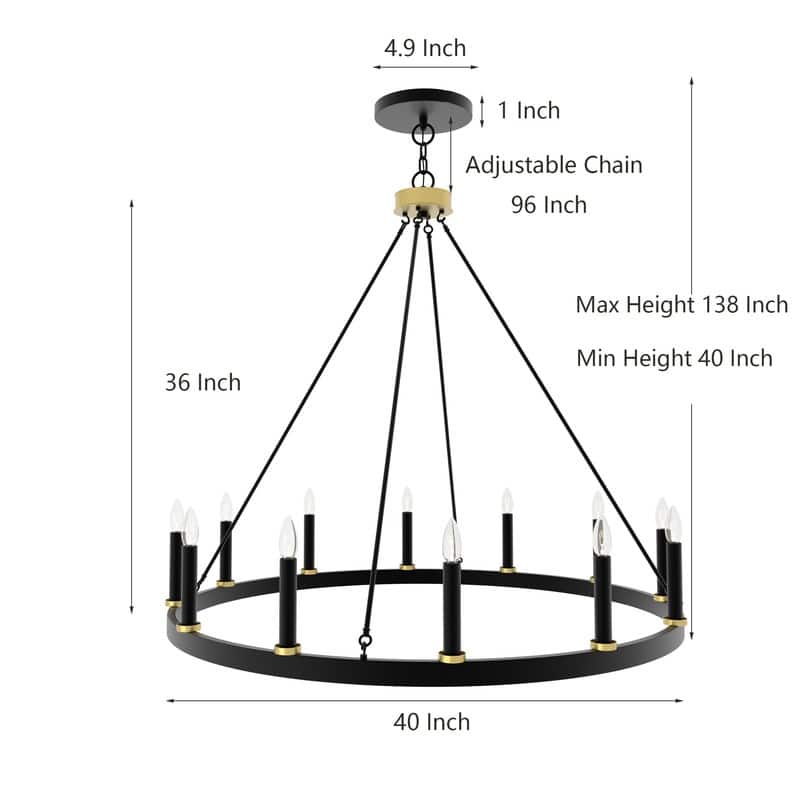 Acroma 12-light Farmhouse 40In Wagon Wheel Chandelier with UL - 40'' D x 138'' H