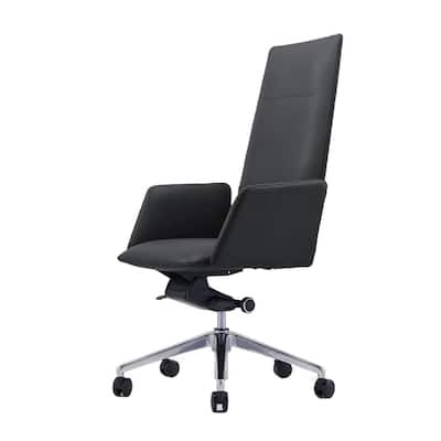 Modern Grey Faux Leather Office Chair with Tall Stitched Back, Chrome Frame, Knee Tilt and Swivel Base