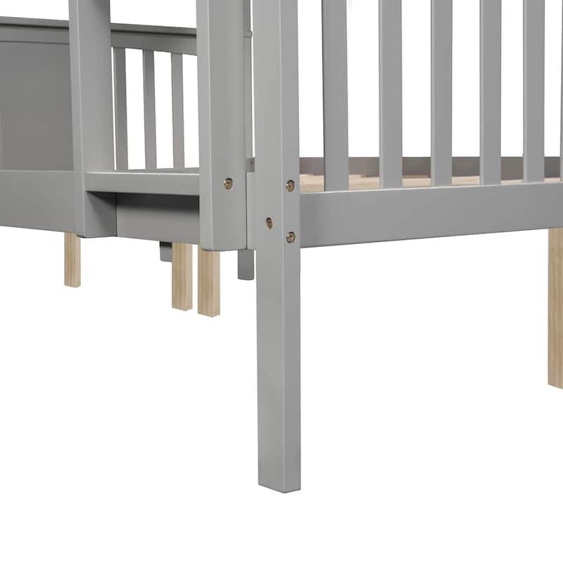 Roomfitters Full Over Full Bunk Bed with Ladder, Wooden Bunk Bed Frame for Bedroom and Guest Room, Gray