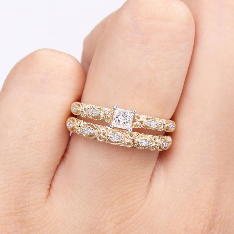 Miadora 1/3ct TDW Diamond Bridal Ring Set in 10k Yellow Gold