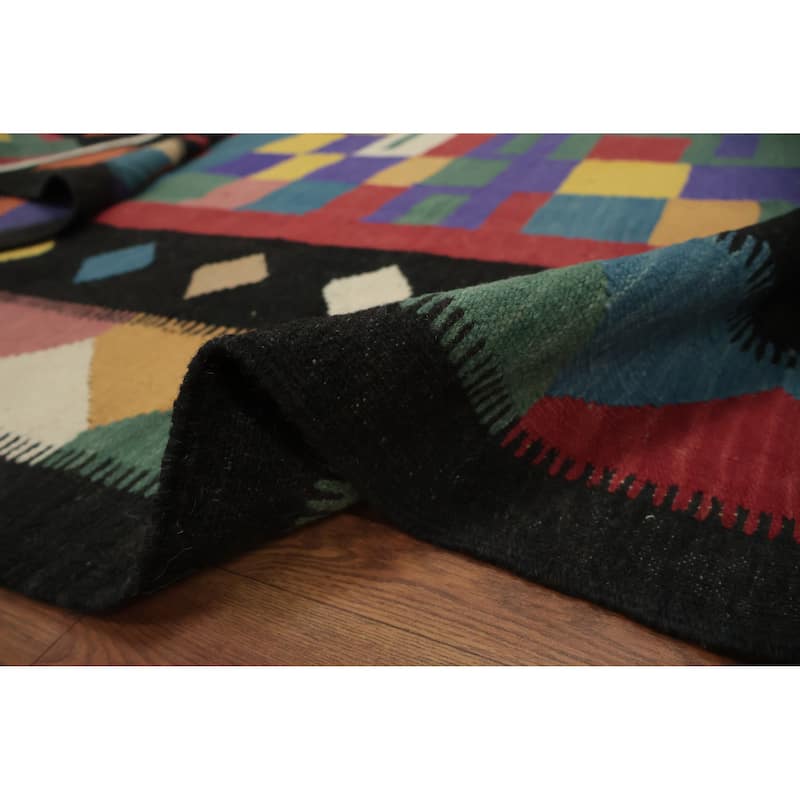 Hand Woven Oriental 100% Wool Carpet Southwestern Modern Multi-Colored Kilim Area Rug - 9' 8'' X 7' 11''