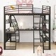 preview thumbnail 2 of 10, Black Metal Loft Beds Frame with Desk, Storage Shelves Bookcase and USB Ports, Outlet and Wireless Charging for Kids Boys Girls