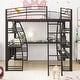 preview thumbnail 14 of 43, High Loft Bed with L-Shaped Desk and Storage Shelves, Metal Platform Bed with Curved Guardrail, USB Ports and Wireless Charging