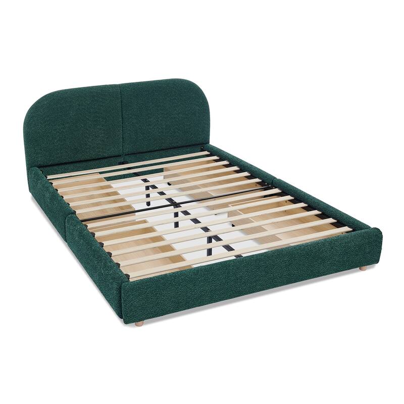 Stylish Curve-shaped Upholstered Platform Bed Frame Modern Minimalist Low Profile Bed with Curved Headboard Optional Storage Bed