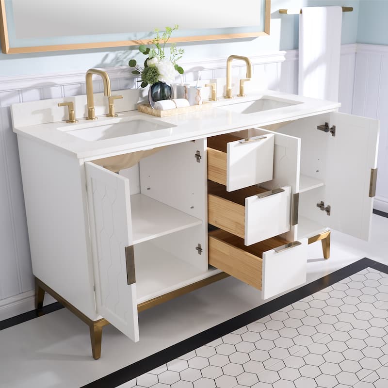 35''H Solid Wood Bath Vanity with Stain-resistant Carrera White Quartz Top and Sink