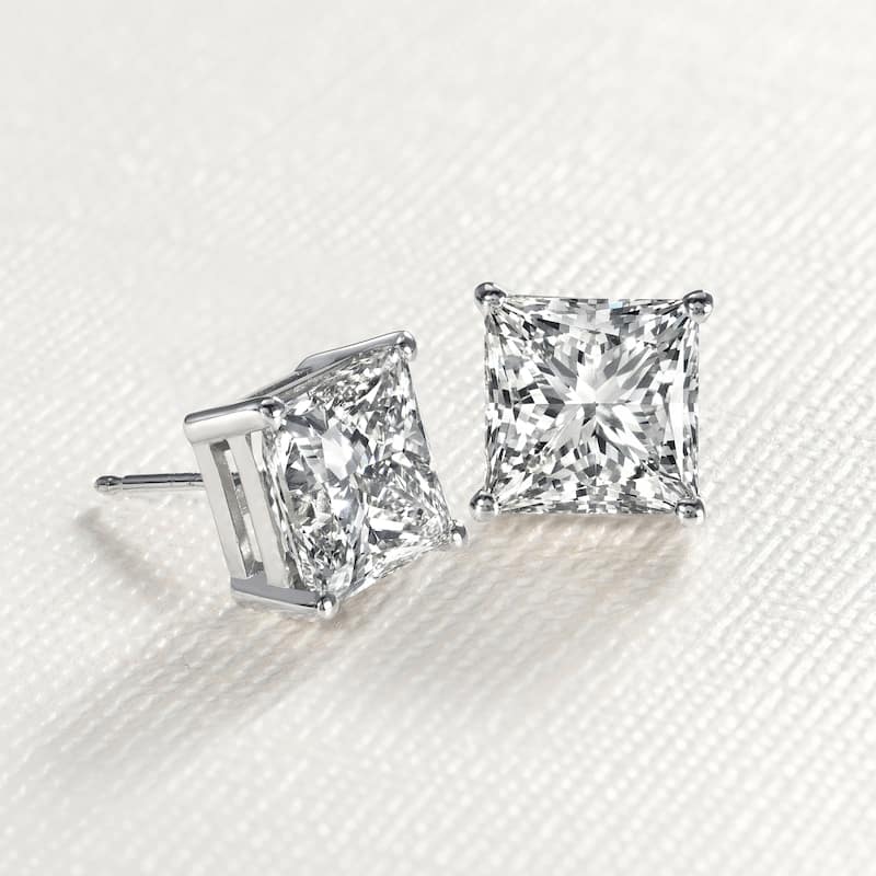 Auriya Natural Princess 4-Prong Diamond Stud Earrings 1.00 to 3.00 ct. tw. Push-Back (F-G VS)