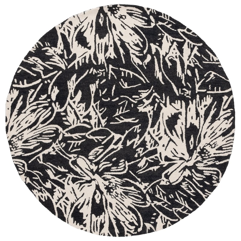 SAFAVIEH Handmade Jardin Antonella Country Wool Rug - 6' Round - Black/Ivory