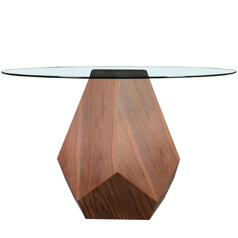 Nebo Round 47" Tempered Glass or Sintered Stone Top Dining Table with Geometric Design Ashwood Pedestal Base Kitchen Table
