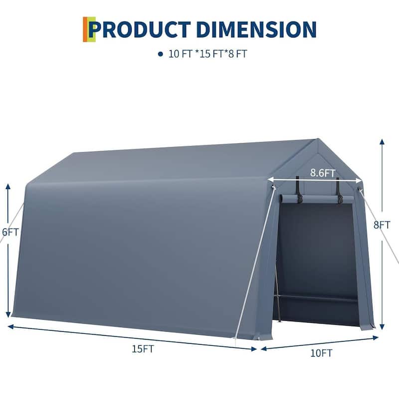 Outdoor Storage Shelter Shed Carport with Roll-Up Ventilated Zipper Door